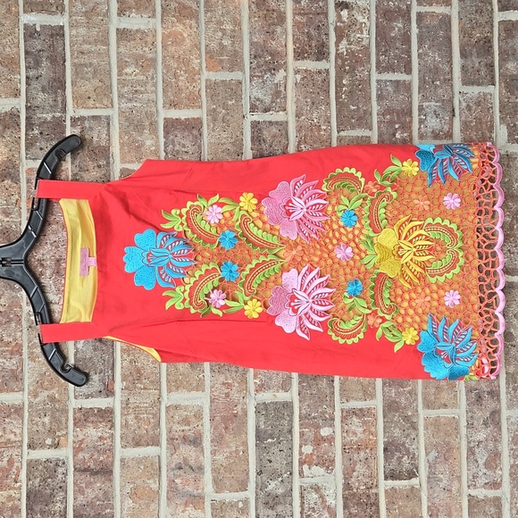 Lilly Pulitzer Jacqueline Fiesta Dress Orange Slvls Embroidered Linen Blnd Size - Picture 2 of 5